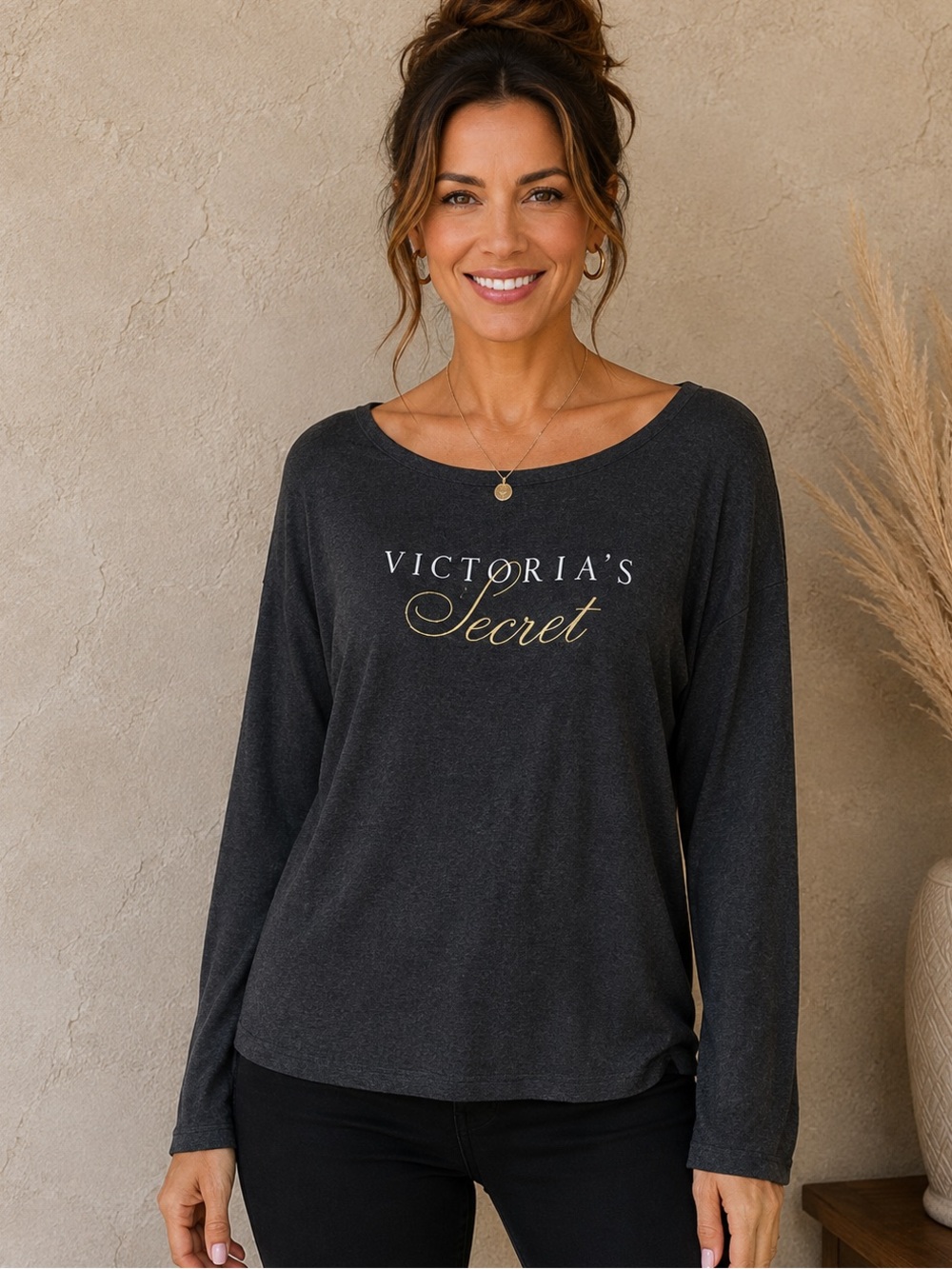 Victoria’s Secret Charcoal Long Sleeve Lounge Tee | Soft Relaxed Fit |  Medium